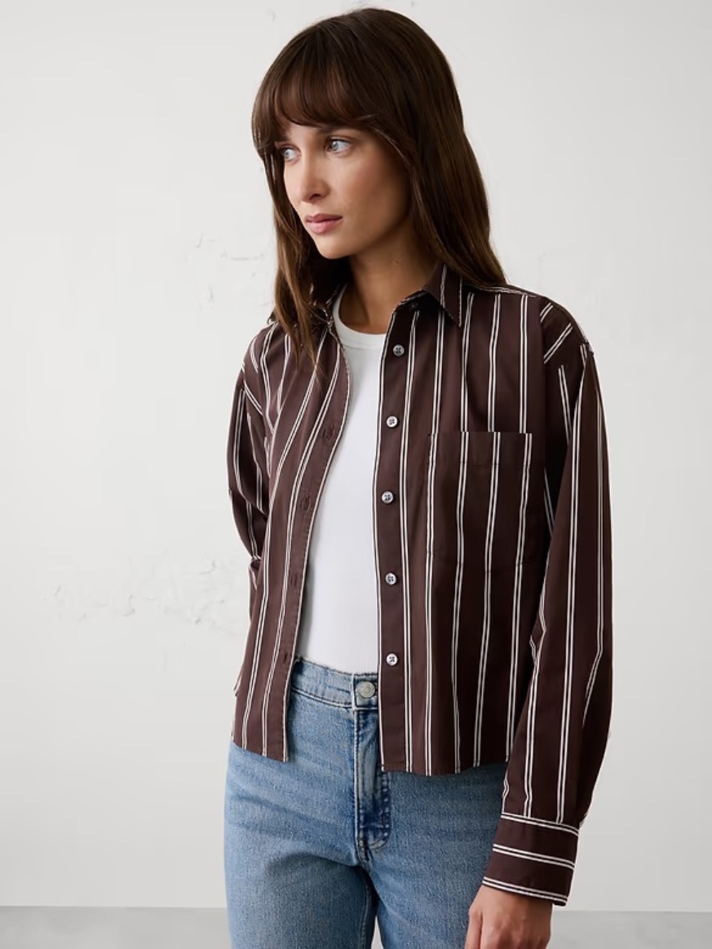 NWT Banana Republic Brown Stripe Cotton Cropped Shirt